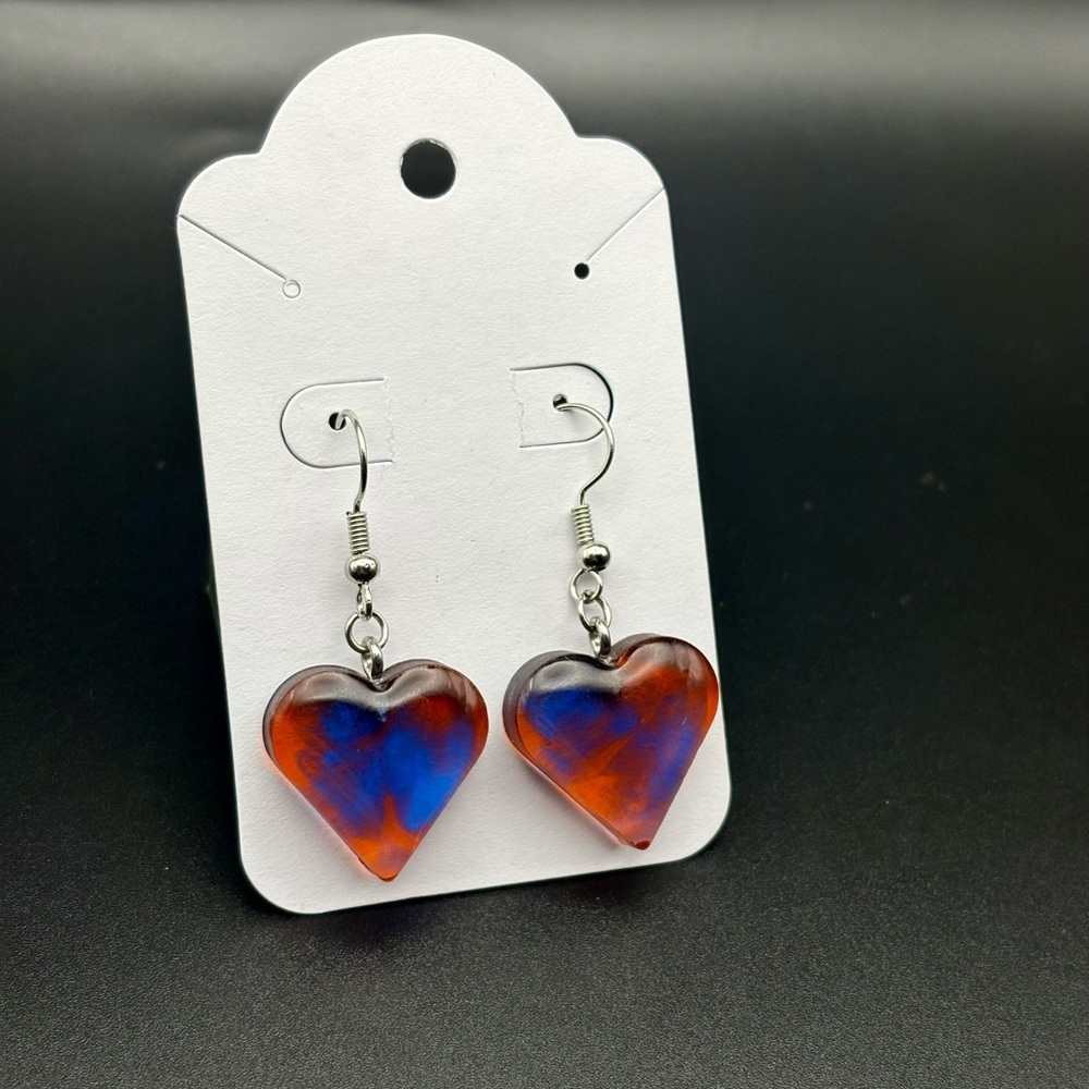 Blue and Orange Heart Earrings- HANDMADE